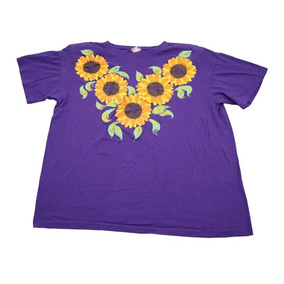 Moda Bazaar Shirt Womens One Size Purple Floral Round Neck Short Sleeve Tee - Picture 1 of 16
